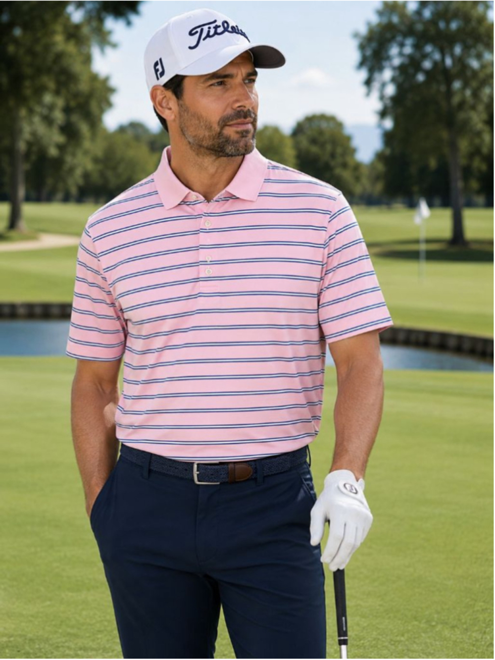 Bobby Jones Pink & Blue Striped Polo Shirt Men’s Size XL